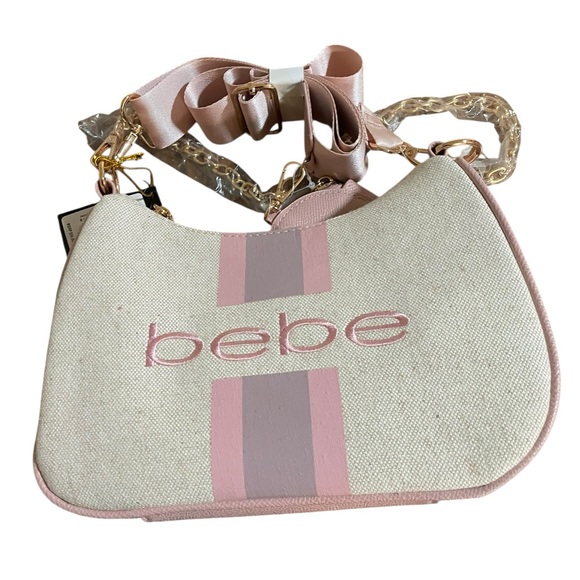 Bebe Pink and Cream Shoulder Bag air pods coin pouch and...